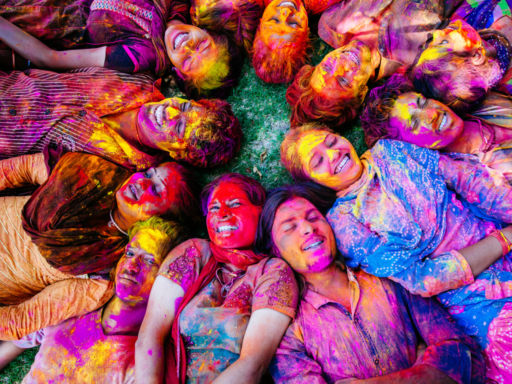 group of people after color run