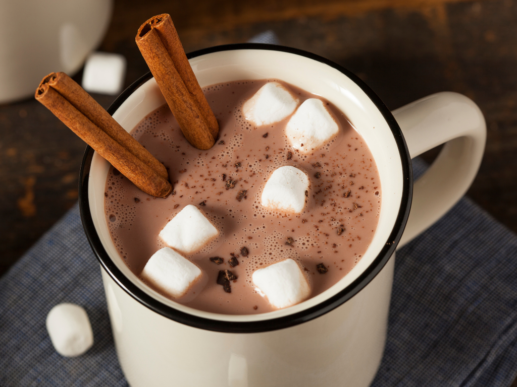 hot chocolate with cinnamon sticks