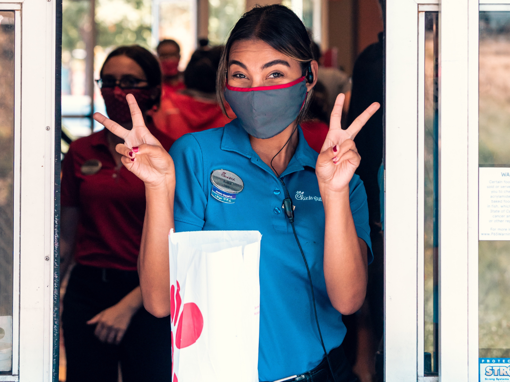 happy chick-fil-a worker