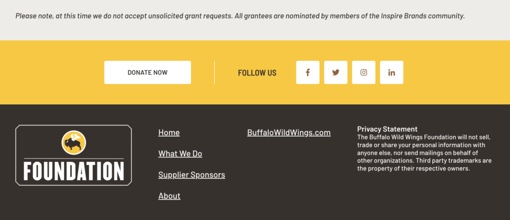 Buffalo Wild Wings Donation Info Screenshot